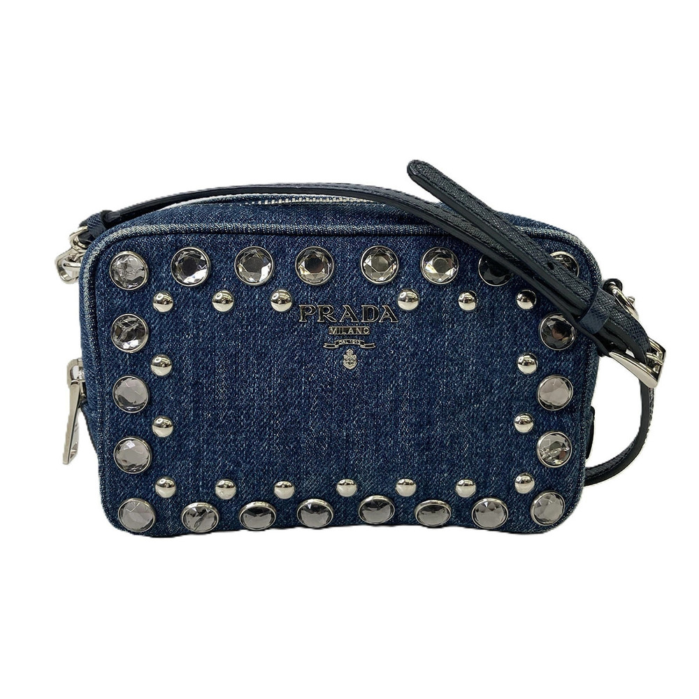PRADA Bijou Shoulder Bag Denim Blue Clutch